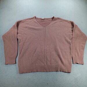 Poem & Thread Women Sweater Mauve Pink Large V-Neck Textured Knit Relaxed Fit